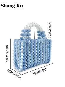 Handmade Beaded Mother Bag With Pearl And Myrica Rubra Design - Blue - View 3