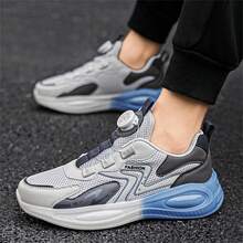 Zapatos deportivos de aire acondicionado personalizados de tejido transpirable con bloqueo de colores y hebilla mecánica para hombres, perfectos para correr, tenis y actividades al aire libre de moda casual - Gris - Ver 6