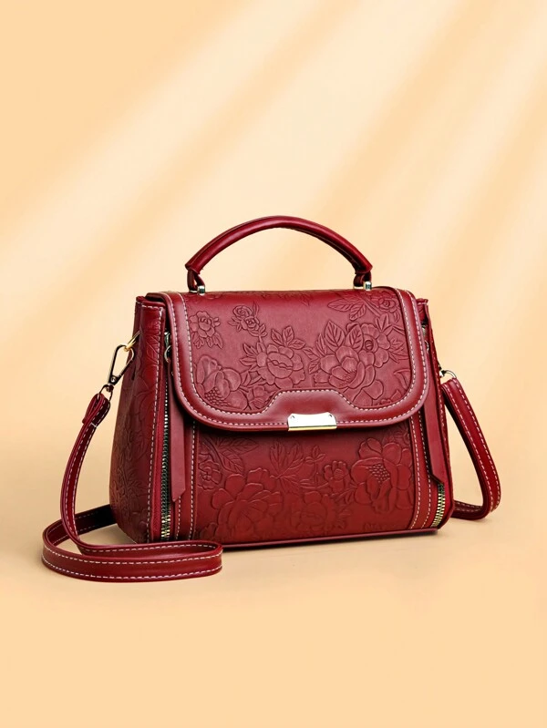 Bolso de mano de capacidad grande, con patrón de diseño de moda, doble apertura de capas, elegante y con estilo para mujer de mediana edad