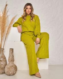 Women Sweater Co-Ords - Màu xanh chanh - Xem 4