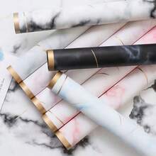 1 Gói/20 Tờ Giấy Gói Quà Họa Tiết Đá Cẩm Thạch Có Viền Vàng Dành Cho Quà Tặng Hoa, Quà Tặng Sinh Nhật, Chất Liệu Bao Bì Tiệc, Giấy Gói Họa Tiết Đá - màu đen - Xem 4