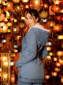 Women Trench Coats - Navy Blue - View 3