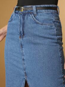 Saia Denim midi com fenda lavagem media Festa junina