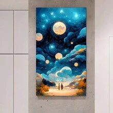 1入 舊式帆布牆藝術品, 幻想夜海帆船海報印刷帆布油畫家居牆藝裝飾, 無框, 適用於客廳, 臥室, 辦公室, 酒吧裝飾 - 黑色 - 查看 1