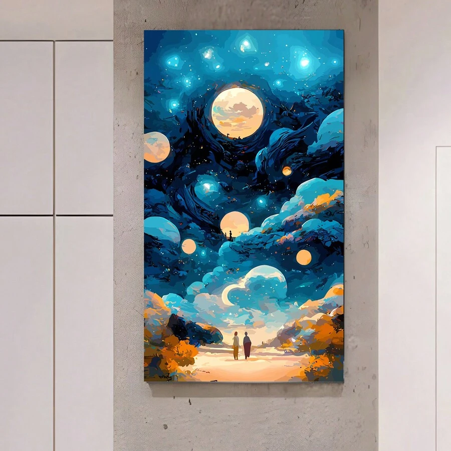 1入 舊式帆布牆藝術品, 幻想夜海帆船海報印刷帆布油畫家居牆藝裝飾, 無框, 適用於客廳, 臥室, 辦公室, 酒吧裝飾 - 黑色 - 查看 1