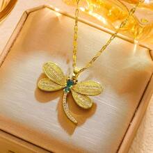 1件蜻蜓与心形几何珍珠吊坠项链，创意设计简约优雅风格，经典时尚休闲，适合情人节、斋月、节日、日常佩戴、派对、送礼（OPP袋包装盒仅供拍摄使用） - 金色 - 查看 8