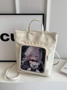 女士四季PU時尚背包，斜挎包、肩包、手提包、痛點包、方形包 - 白色 - 查看 6