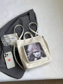 女士四季PU時尚背包，斜挎包、肩包、手提包、痛點包、方形包 - 白色 - 查看 8