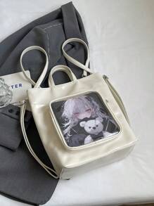 女士四季PU時尚背包，斜挎包、肩包、手提包、痛點包、方形包 - 白色 - 查看 7