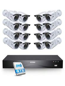 ZOSI 24CH 4K PoE Security Camera System With 4TB HDD,16pcs 8MP Outdoor Audio IP Cameras,Night Vision,Person Vehicle Detection,Smart Light Siren,Dual Disk Backup,4K 16 Port 24CH NVR - White - View 1