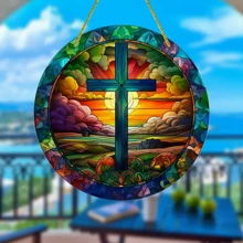 耶稣基督圣诞节诞生装饰遮阳伞，适合母亲、祖母、基督教信徒，彩色圆形亚克力 5.9*5.9 英寸，窗户、庭院、门窗、花环中心装饰 - 彩色的 - 查看 4