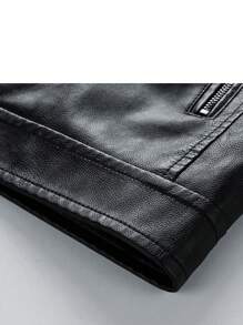 Boyfriend Style Men's Turn-Down Collar Motorcycle Jacket Casual Top Black & Red Racing Suit - Black - View 7