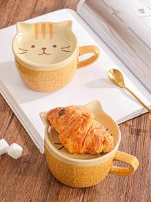 1 pieza Taza cerámica de dibujo animado creativa, taza de cocina/comedor/sala de estar para té, café, leche, jugo, bodas, fiestas, regalos, cumpleaños, Navidad - Amarillo - Ver 2