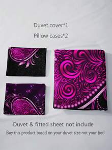 3pcs Bedding Set (1 Duvet Cover Without Comforter + 2 Pillowcases Without Pillow Core), High-Definition Printed Romantic Hearts & Flowers Design, For Home & Dorm - Multicolor - View 9