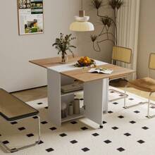 Folding Dining Table, Drop Leaf Dining Table With Wheels And 2-Layer Storage Shelf, Space Saving Dining Table For Small Spaces