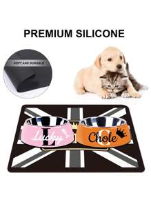 Personalized Dog Cat Food Mat PU Non-Slip At The Bottom Dog Bowl Mat Dog Mat For Food And Water Custom Pet Dog Food Mats For Floors Waterproof