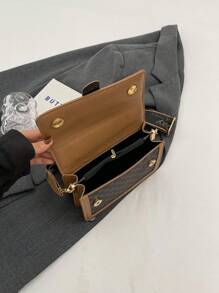 1入組多色格紋PU手提包，帶扣閉合，時尚多用途，適合女性日常旅行使用 - 棕色 - 查看 11