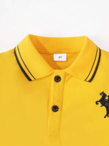 Boys' Color Block Trim Short Sleeve Polo Shirt - Yellow - View 3