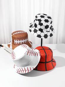 1頂時尚品牌跨境漁夫帽，定位印花足球籃球嘻哈街頭休閒萬用雙盆帽，適用於女性