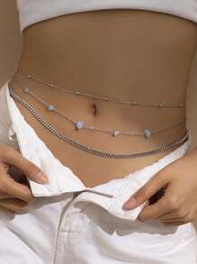 1入組時尚釘珠和唱片墜飾腰鏈適合女士日常裝飾 - 彩色 - 查看 14