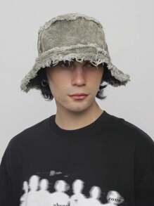 1pc Men's Washed Vintage Sun Protection Streetwear Bucket Hat, Suitable For Outdoor Activities - Bucket Hat - View 2