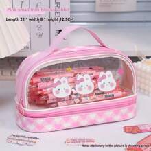 1入組卡通大容量鉛筆盒，學季開學必備，學生便攜式鉛筆盒收納袋，可愛的化妝包，文具盒 - 彩色 - 查看 7