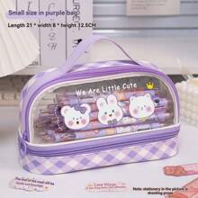 1入組卡通大容量鉛筆盒，學季開學必備，學生便攜式鉛筆盒收納袋，可愛的化妝包，文具盒 - 彩色 - 查看 8