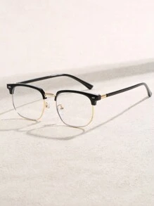1副金属TR眉框方形铆钉式室内电脑阅读变色眼镜，时尚休闲男士无度数眼镜 - 透明變灰 - 查看 6