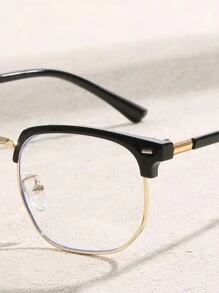 1副金属TR眉框方形铆钉式室内电脑阅读变色眼镜，时尚休闲男士无度数眼镜 - 透明變灰 - 查看 5