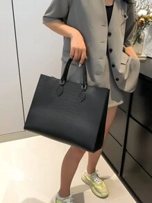 Fashionable All-Season Large Capacity Travel & Shopping Tote Bag, Suitable For  College Students,  Versatile For School,  Work, Commute,Business Professional Women - Black - View 6