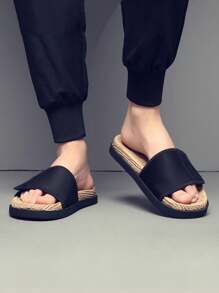 Best-Selling Men's Black Strap Slides, New Summer Outdoor Street Anti-Slip Sandals, Suitable For Casual Wear, Indoor And Outdoor Fashion Slippers