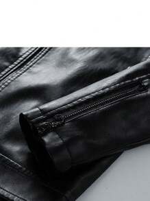 Boyfriend Style Men's Turn-Down Collar Motorcycle Jacket Casual Top Black & Red Racing Suit - Black - View 8