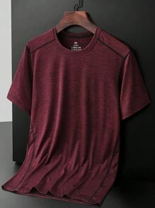Áo thun thể thao nam Boyfriend Style nhanh khô, tay ngắn co giãn, thấm hút mồ hôi và thoáng khí, 1 chiếc, phù hợp cho nam Boyfriend Style tập luyện thể dục, chạy bộ và đạp xe vào mùa hè - Màu Đỏ Sâu - Xem 4