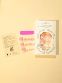 24 uñas postizas de color rosa suave con degradado - Eleva tu pedicura con estos elegantes y encantadores ombré, perfectos para cualquier ocasión de verano. Suministros de uñas - Multicolor - Ver 2