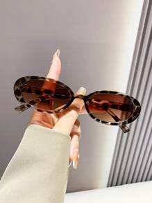 Vintage Oval Small Leopard Print Bohemian Style Sunglasses, Plastic Fashion Classic Decorative Eyewear For Outdoor Travel, Beach, Vacation, UV Protection Beach Accessories For Women Sun Glasses Sunglasses Shades Fashionable Shade Elegant Outfit Family Outings Travel Vacation Holiday - Multicolor - View 9