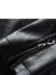 Boyfriend Style Men's Turn-Down Collar Motorcycle Jacket Casual Top Black & Red Racing Suit - Black - View 9