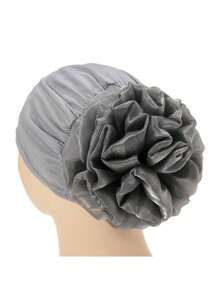 1PC Ladies New Big Flower Hijab Cap Stretch Cloth Pullover Cap Classic Flower Decoration Fashion Party Hair Sleep Cap - A - View 9