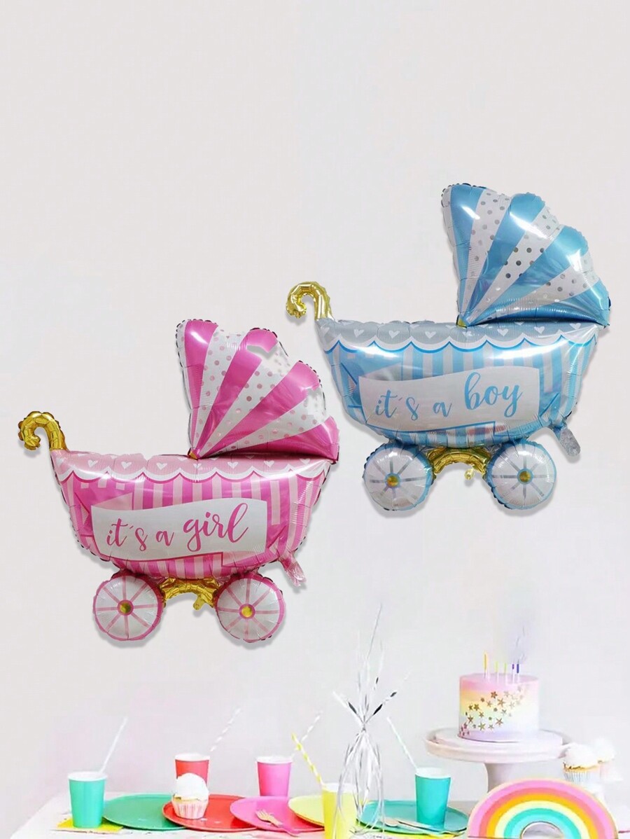 2pcs Baby Stroller Shaped Balloons For Kids' Cradle, Birthday Party