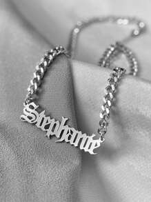A Personalized And Minimalist Custom Stainless Steel Cuban Chain Necklace With An English Name, Featuring A Neutral Style And Street Hip-Hop Style That Is Super Cool. It Can Be Worn On Any Occasion, Such As Daily Vacations, Banquets, Parties, Etc. With A Unique Design, It Exudes Individuality And Is Fashionable And Exquisite. It Is The Perfect Gift For Your Friends, Partners, And Family On Christmas, Thanksgiving, Valentine's Day, And Birthdays,New Year Glamour - Silver - View 4