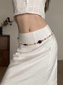 1 chiếc dây chuyền thắt lưng đính hạt phong cách Bohemian cho nữ bằng chất liệu polyester màu be dùng cho Halloween mùa hè, trường học mùa thu, mùa thu, Halloween - Màu be - Xem 3