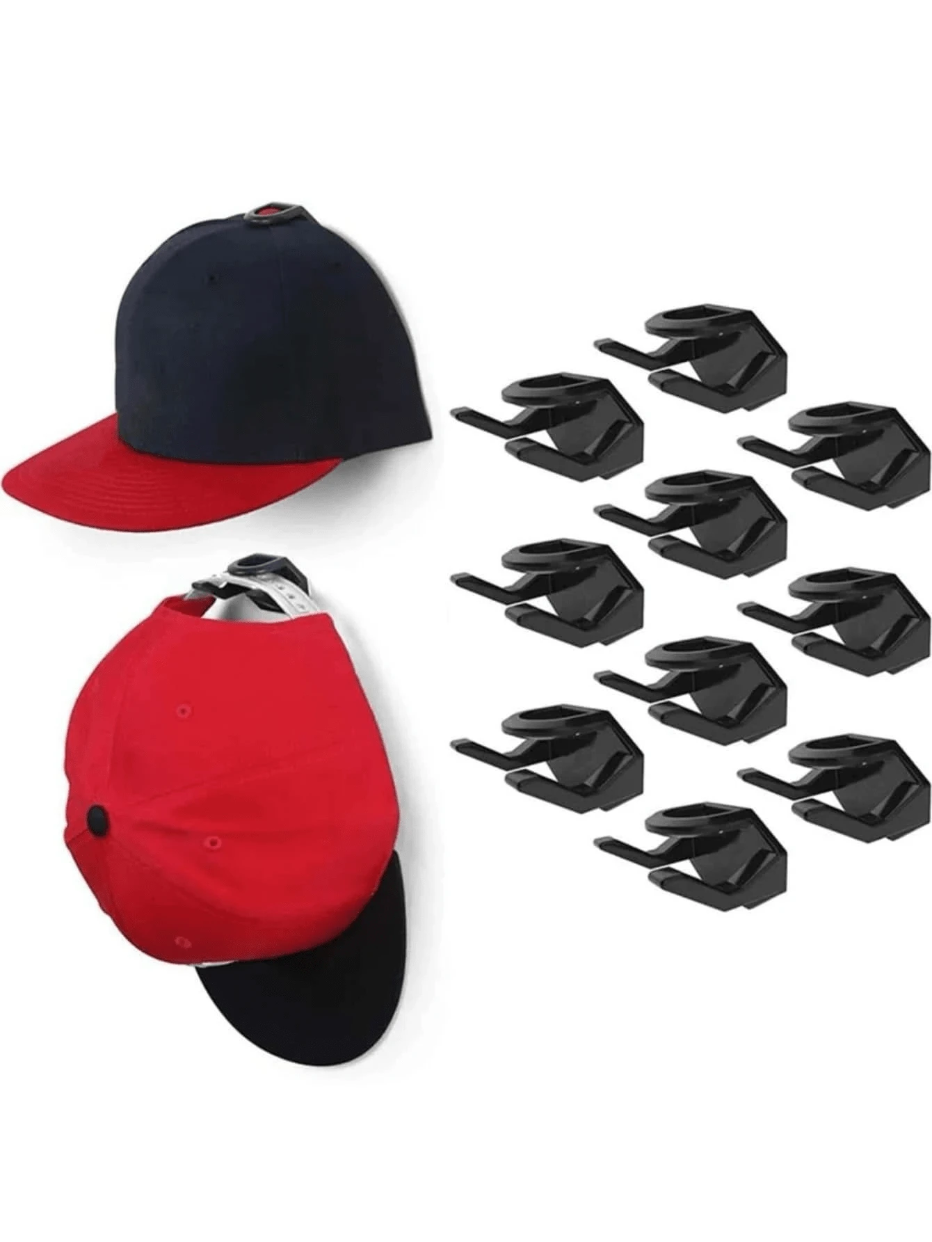 7入組牆上黏貼帽子掛勾，極簡帽架設計，免鑽孔，強力固定帽掛 - 黑色 - 查看 1