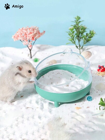 1pc Clear Base With Visible Window Includes Anti-Slip Mat, Anti-Flip And Anti-Splash Hamster Bathroom And Toilet, Suitable For Bathing Tubs And Fixed Toilet Spots For Various Hamsters Such As Pudding, Tri-Lines, Milk Tea, Silver Fox, And Golden Sable; Can Also Serve As A Food Bowl For Small Animals Within 15lbs Such As Bunnies And Kittens.