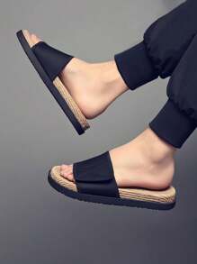 Best-Selling Men's Black Strap Slides, New Summer Outdoor Street Anti-Slip Sandals, Suitable For Casual Wear, Indoor And Outdoor Fashion Slippers