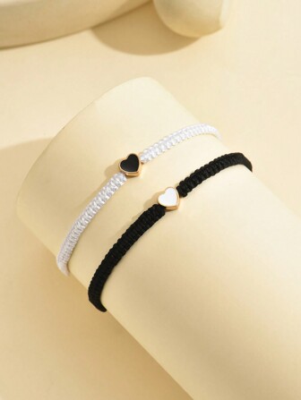 2 piezas Pulsera tejida de mejores amigos, pulsera a juego a distancia con corazón, accesorio de pareja, mejor amigo San Valentín, mamá, madre, Día de la Madre, regalo