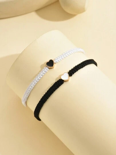 2pcs BFF Woven Bracelet, Heart Distance Matching Bracelet, Couple Accessory, Best Friend Valentines,Mom,Mother,Mother's Day,Gift