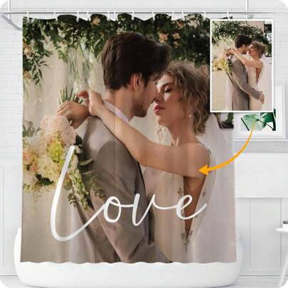 1pc Personalized Custom Bathroom Shower Curtain, Waterproof Fabric With 12 Hooks, Customizable With 1-9 Photos And Text Home Bathroom Decor Fall Decor Bathroom Accessories Back To School