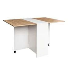 Folding Dining Table, Drop Leaf Dining Table With Wheels And 2-Layer Storage Shelf, Space Saving Dining Table For Small Spaces