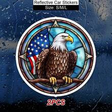 2Pcs/Set Flag Of The United States Eagle Logo Car Decal Vinyl Reflective Decal Sticker For Automobile Motorcycle Windows Trucks Bumper Decor - Multicolor - View 1