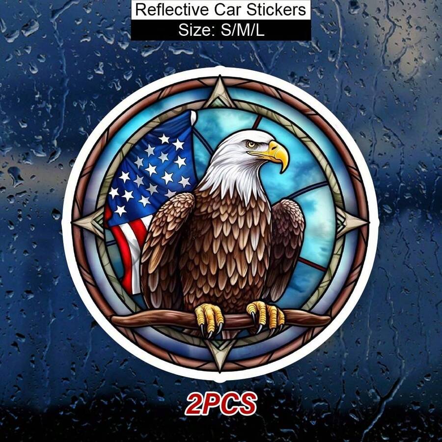 2Pcs/Set Flag Of The United States Eagle Logo Car Decal Vinyl Reflective Decal Sticker For Automobile Motorcycle Windows Trucks Bumper Decor - Multicolor - View 1