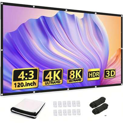 120 pulgadas 4K Ultra HD 16:9 Pantalla de proyección plegable, resistente a las arrugas, adecuada para cine en casa, exterior/interior, compatible con proyección de doble cara, para hogar, fiesta, oficina, aula